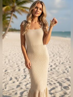 Lulus Cream Pointelle Knit Maxi Dress XL
Vacation bridal events boho
